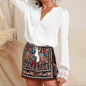 Black Embroidered Mini Skirt